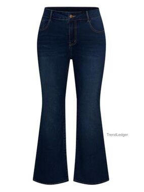 Plus Size Wide Leg Flared Jeans Stretchy Denim High Waist